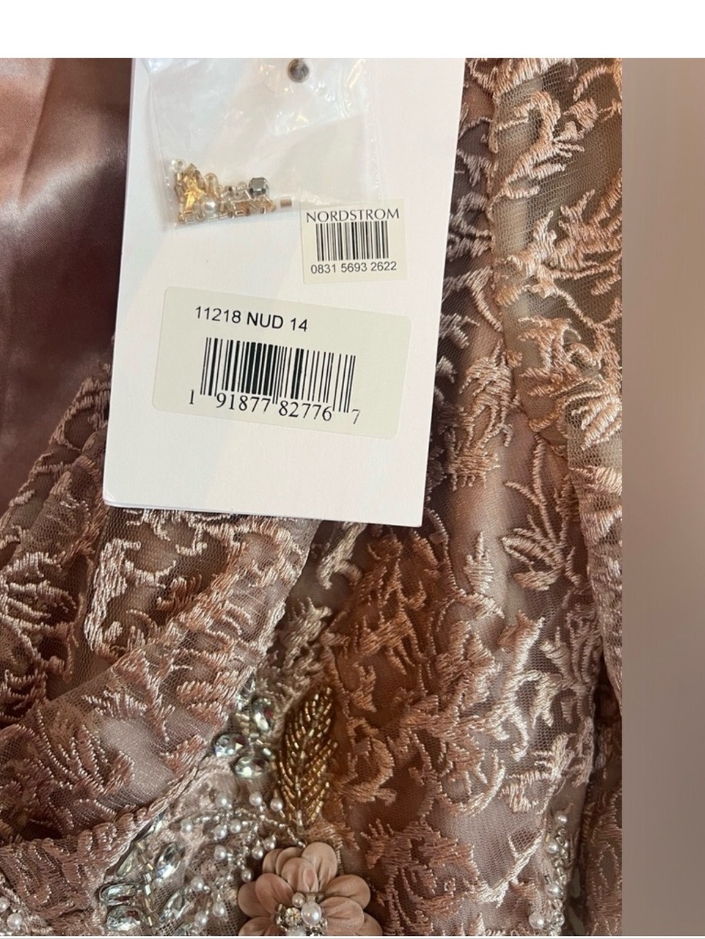 Mac Duggal Blush Lace Beaded Cocktail Dress